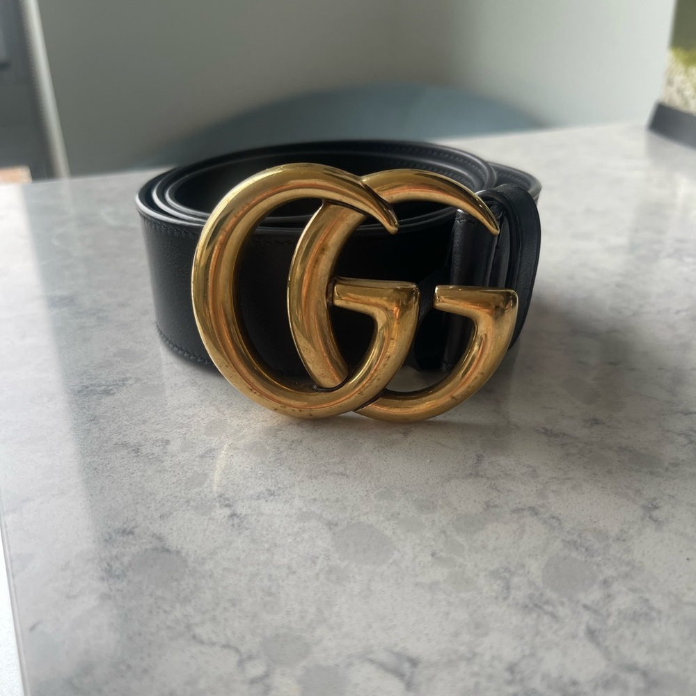 Gucci Black Leather Belt with Double G Buckle